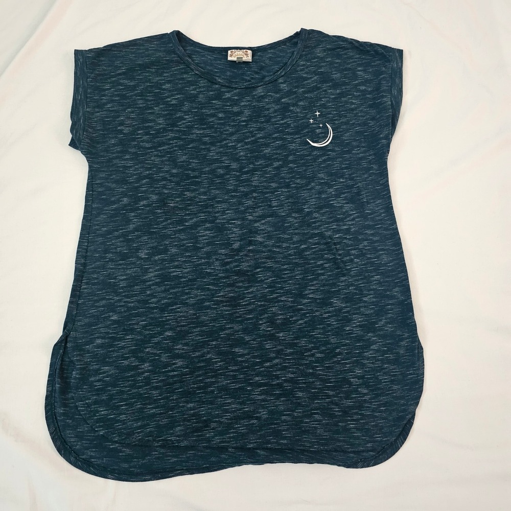 Tru Self Graphic Tee Womens Large Blue Celestial Moon Sun Butterfly Boho Retro